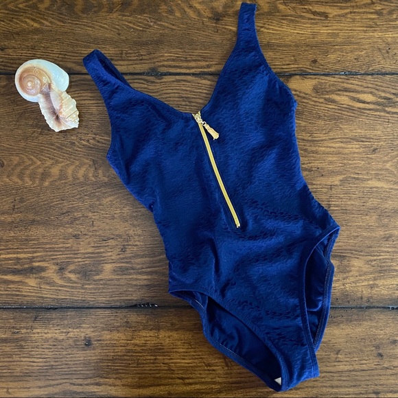 Vintage Other - Vintage Sessa Zip-Up Front Blue One Piece Swimsuit